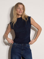 Load image into Gallery viewer, Sparkle Shirred Top in Navy
