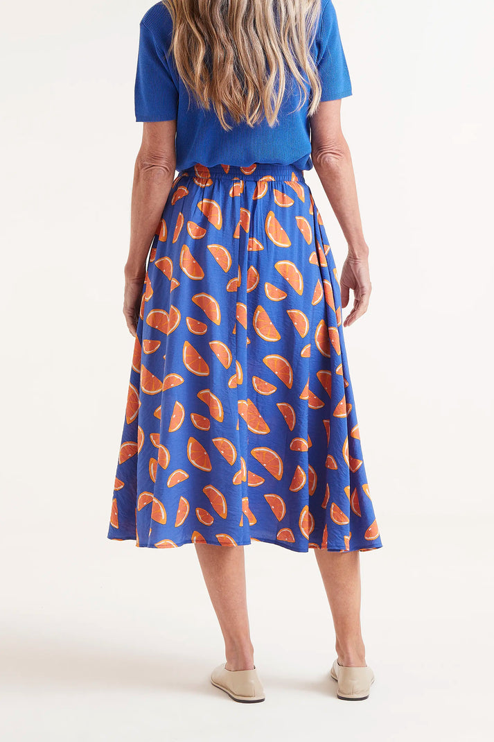 Orange Print Midi Skirt in Blue