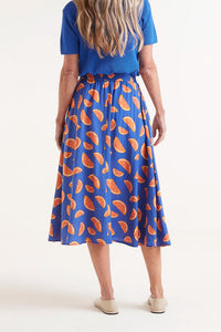 Orange Print Midi Skirt in Blue