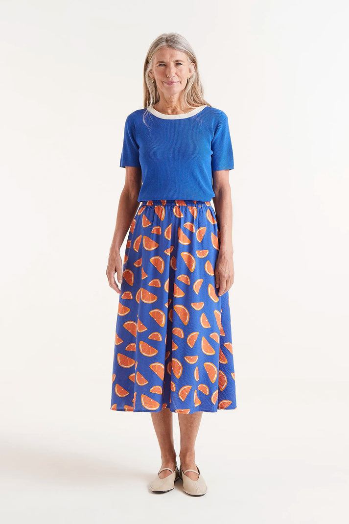 Orange Print Midi Skirt in Blue