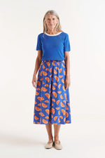 Load image into Gallery viewer, Orange Print Midi Skirt in Blue
