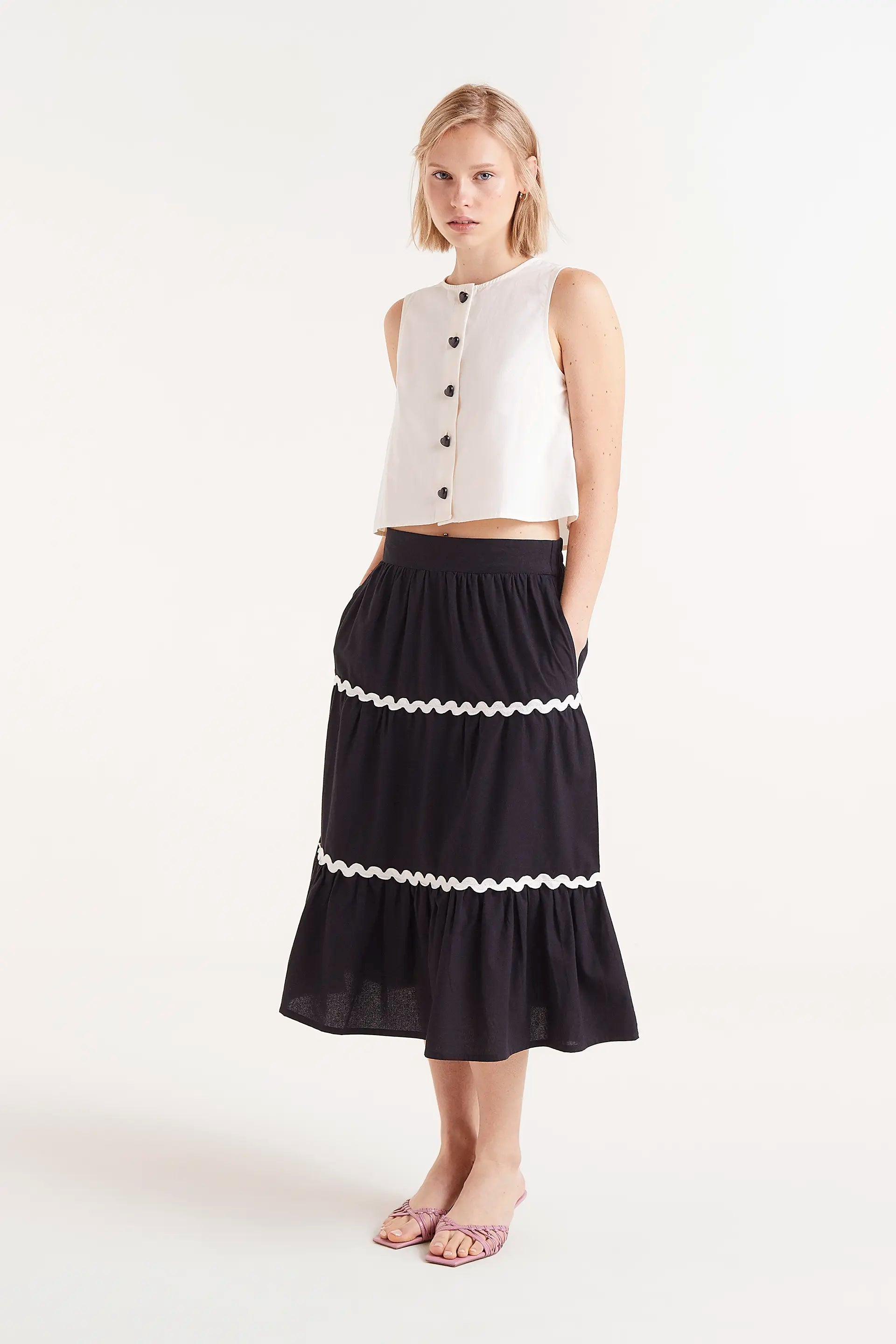 Sleeveless Top with Heart Buttons in White