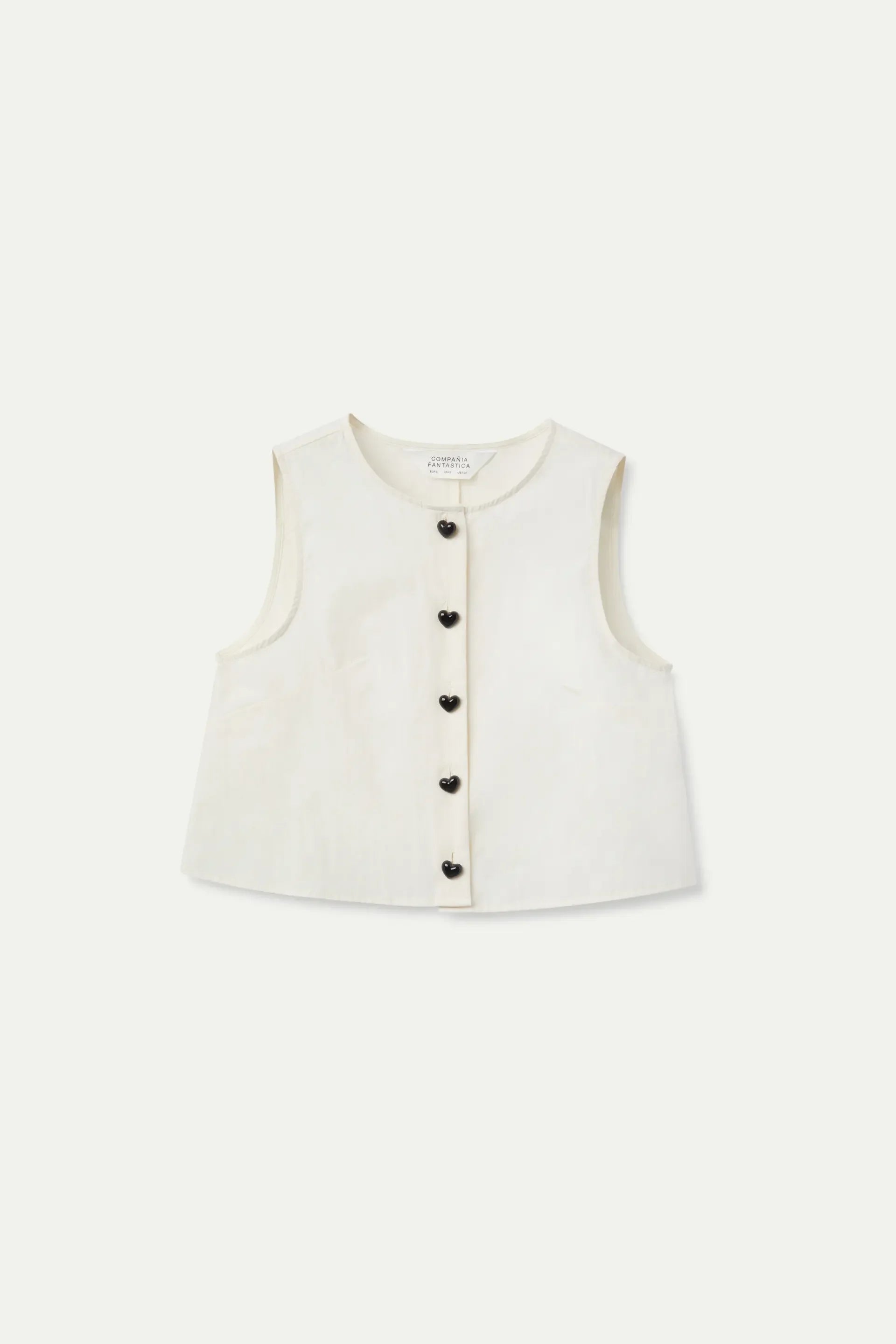 Sleeveless Top with Heart Buttons in White