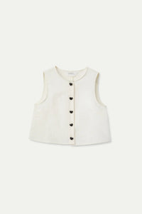 Sleeveless Top with Heart Buttons in White
