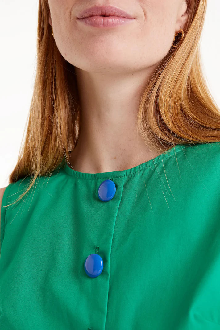 Sleeveless Top with Blue Buttons in Green