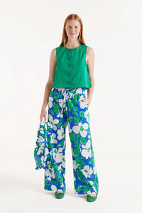 Sleeveless Top with Blue Buttons in Green