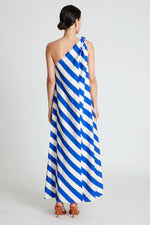 Load image into Gallery viewer, One Shoulder Maxi Dress in Blue and White Stripe
