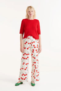 Straight Leg Trouser Pant in Cherry Print