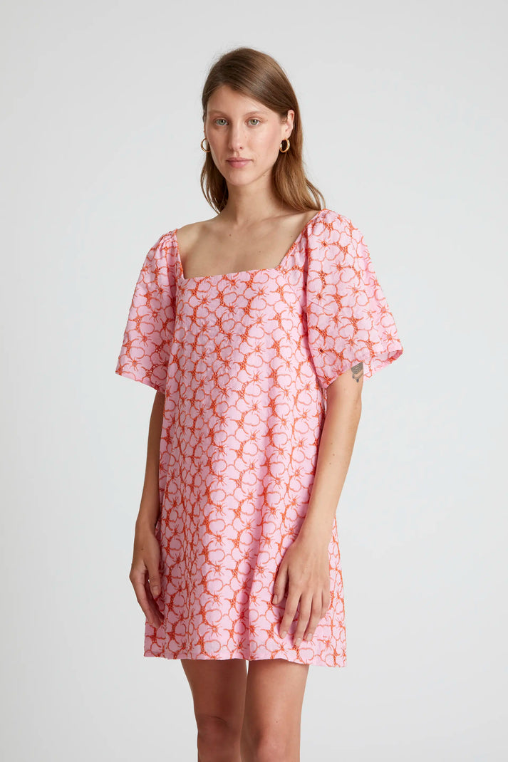 Floral Embroidered Shift Dress in Pink