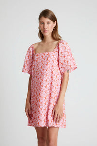 Floral Embroidered Shift Dress in Pink