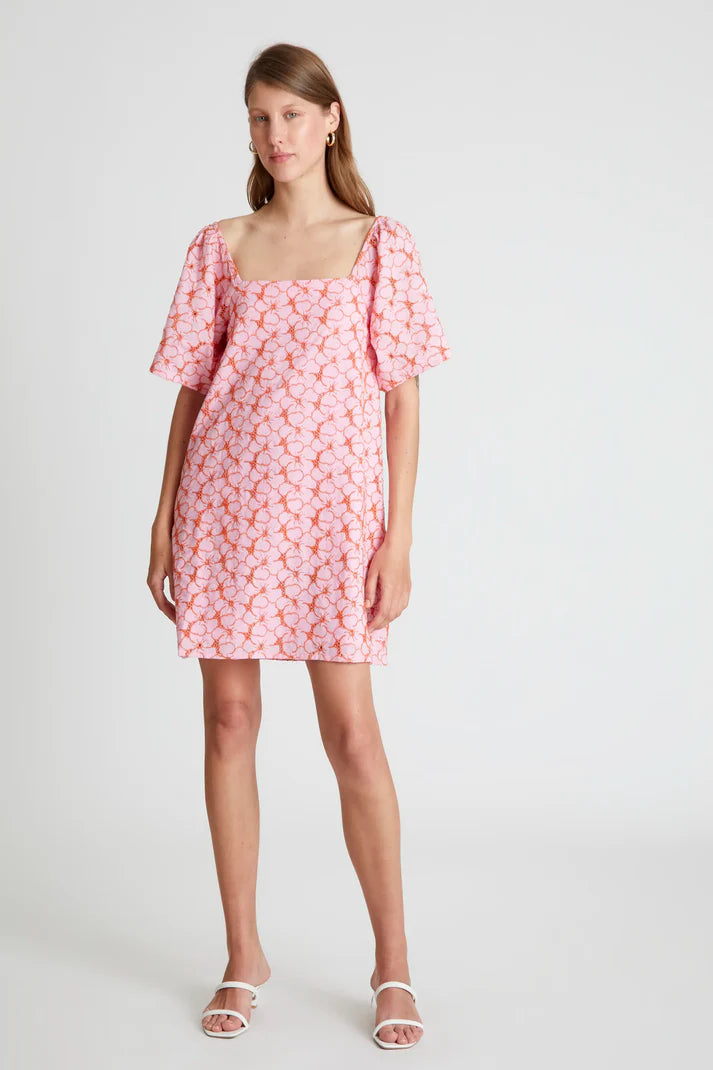 Floral Embroidered Shift Dress in Pink