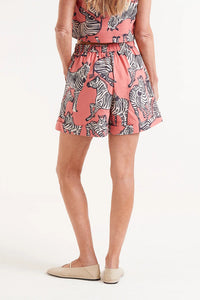 Zebra Print Shorts in Washed Red