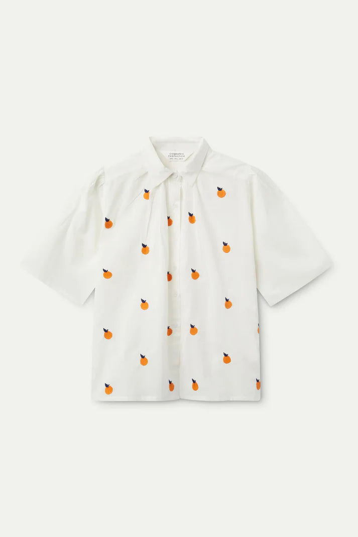 Orange Print Blouse in White