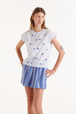Load image into Gallery viewer, Short Sleeve Shirt in Blue Sun Print
