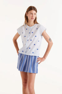 Short Sleeve Shirt in Blue Sun Print