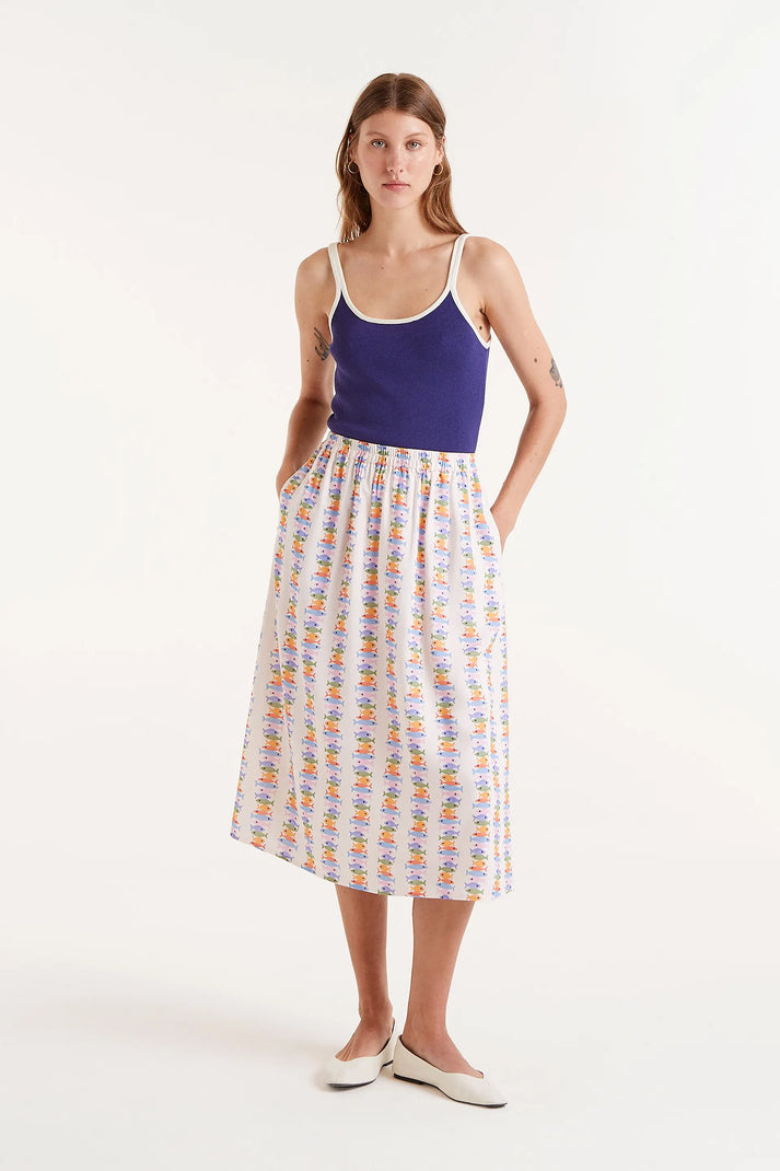 Rainbow Fish Midi Skirt in Off-White