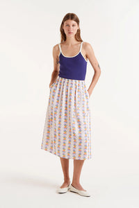 Rainbow Fish Midi Skirt in Off-White