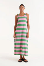 Load image into Gallery viewer, Striped Maxi Dress in Pink and Green
