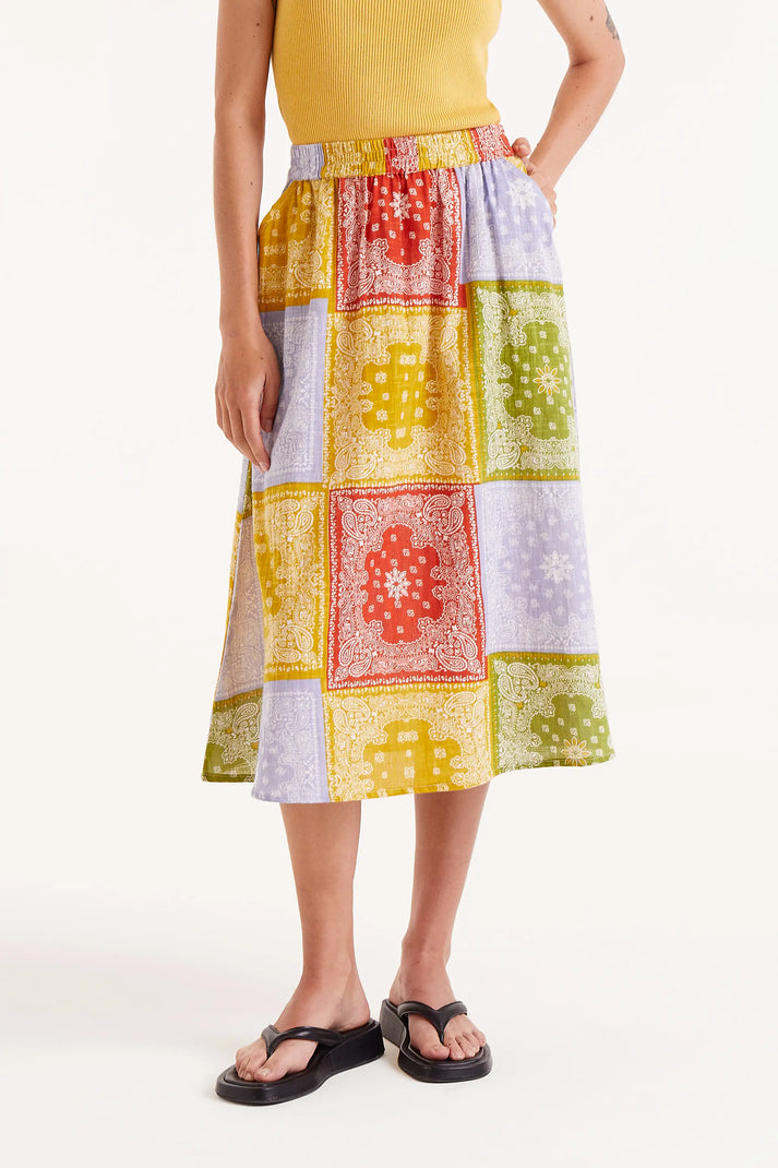 Patchwork Midi Skirt in Pastel