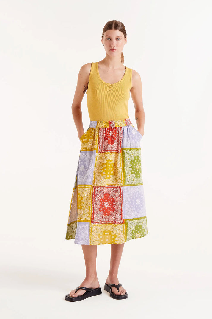 Patchwork Midi Skirt in Pastel