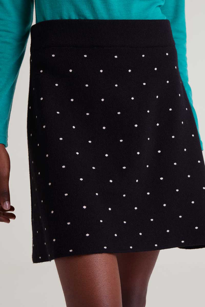 Polka Dot Knit Mini Skirt in Black