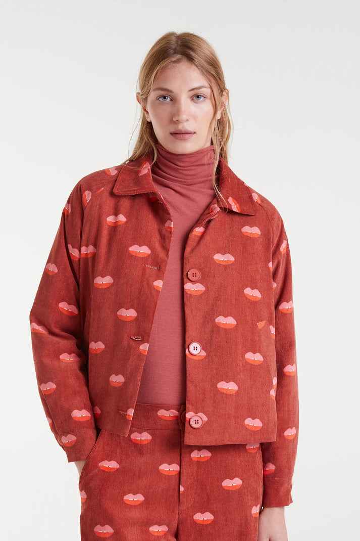Corduroy Jacket in Lips Print
