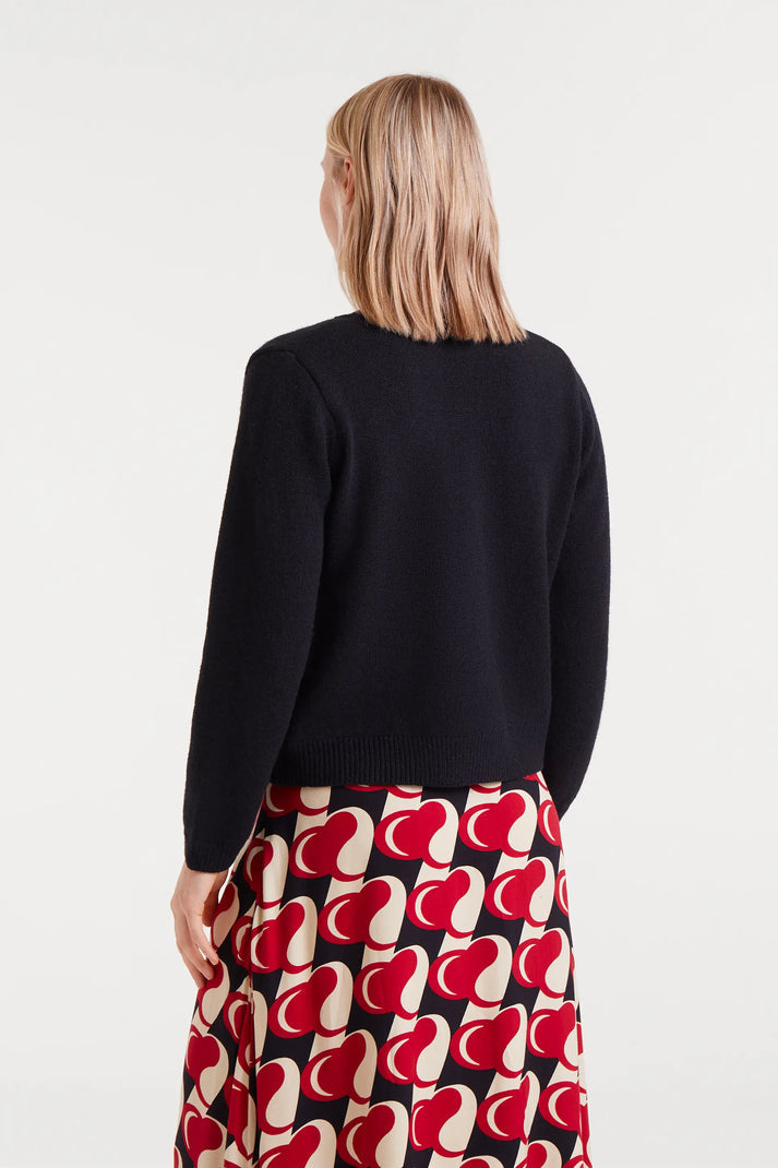 Heart Patch Pocket Cardigan in Black/Red