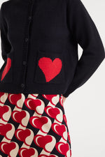 Load image into Gallery viewer, Heart Patch Pocket Cardigan in Black/Red

