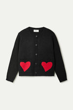 Load image into Gallery viewer, Heart Patch Pocket Cardigan in Black/Red
