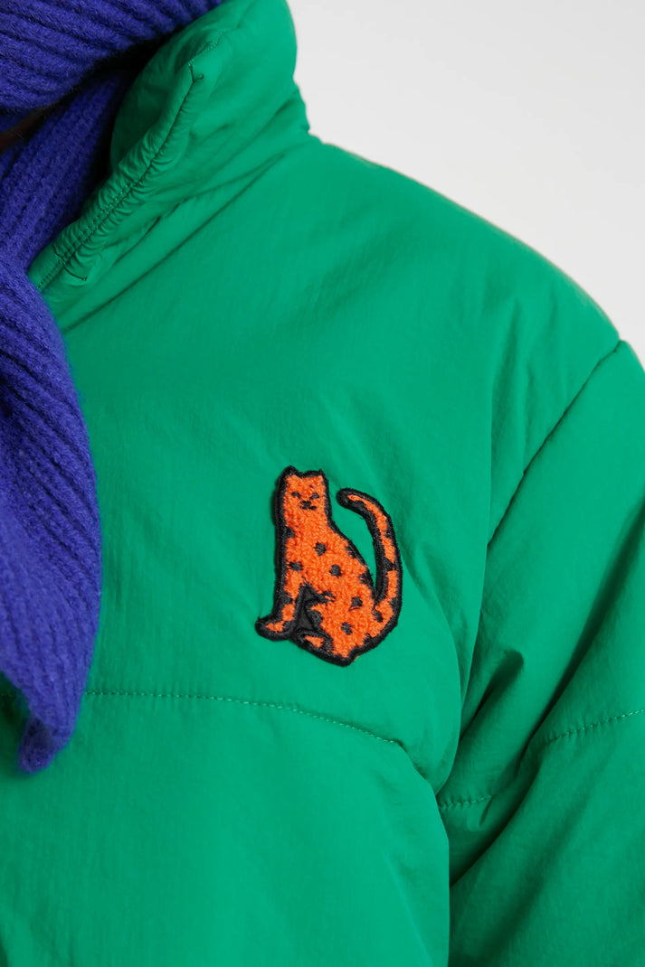Quilted Coat with Embroidered Jaguar in Green