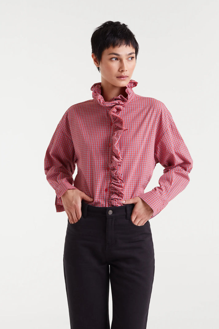 Ruffle Shirt in Red Gingham