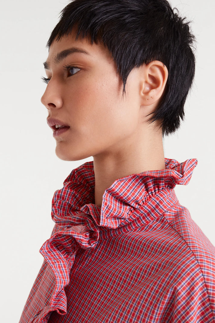 Ruffle Shirt in Red Gingham