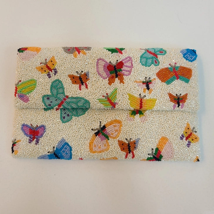 Butterfly World Beaded Bag in Ivory
