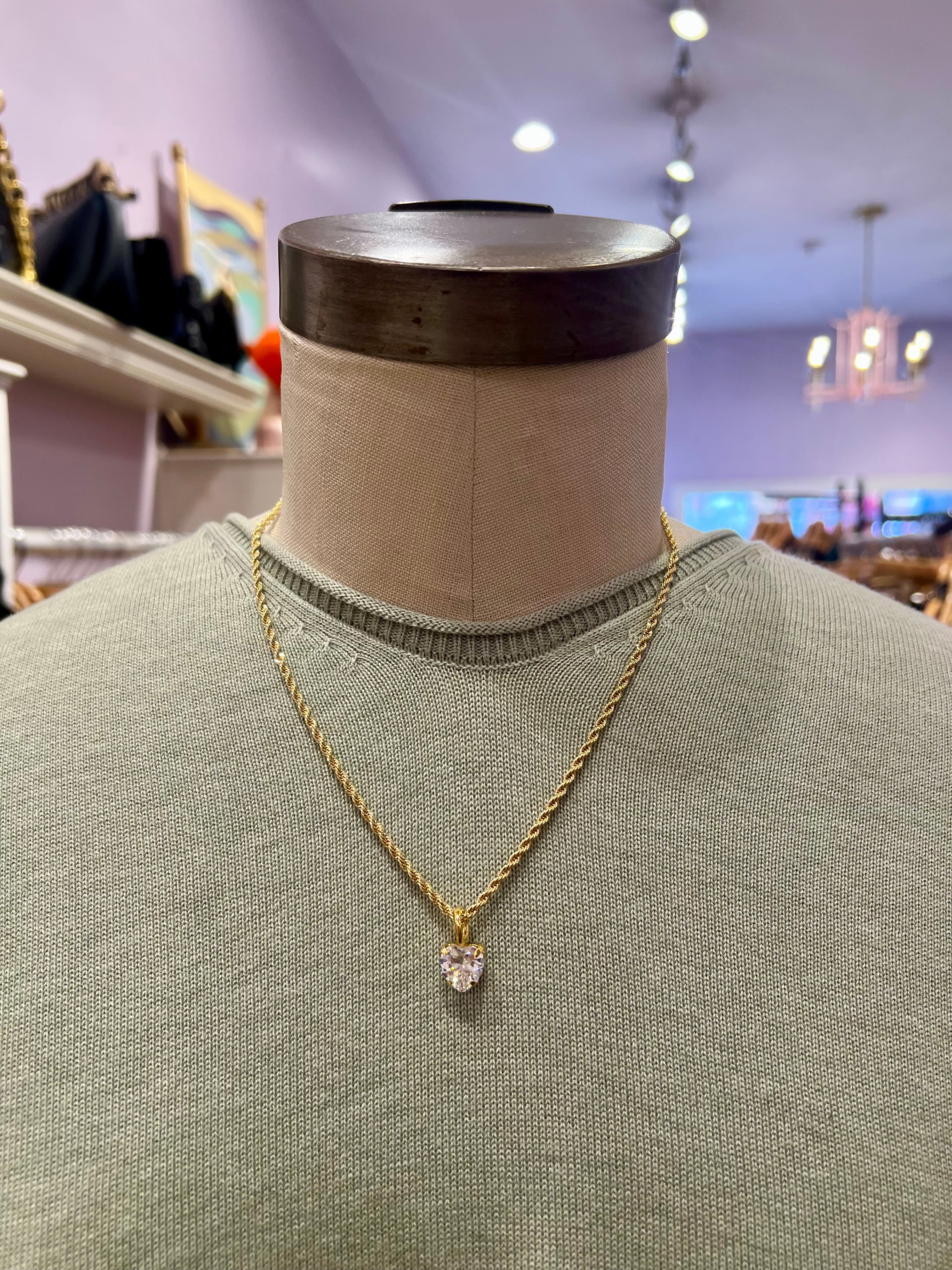 Rope Chain Heart Charm Necklace in Clear