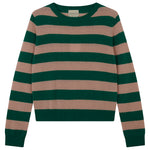 Load image into Gallery viewer, Striped Cashmere Crew Sweater in Olive Green/Skin
