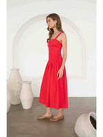 Load image into Gallery viewer, Sleeveless Pleated Midi Dress in Red

