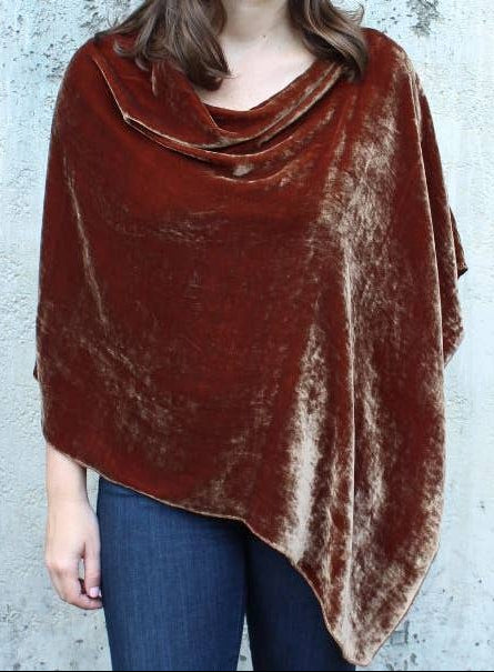 Silk Velvet Poncho Wrap in Bronze