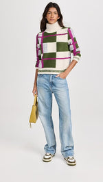 Load image into Gallery viewer, Ria Mockneck Sweater in Ecru Plaid
