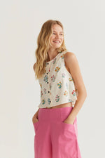 Load image into Gallery viewer, Gardener Top with Flower Buttons in White
