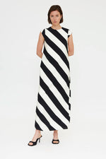 Load image into Gallery viewer, Diagonal Striped Maxi Dress in Black and White
