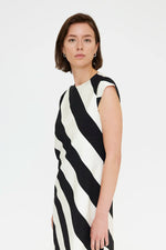 Load image into Gallery viewer, Diagonal Striped Maxi Dress in Black and White
