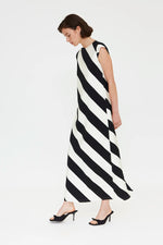 Load image into Gallery viewer, Diagonal Striped Maxi Dress in Black and White
