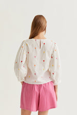 Load image into Gallery viewer, Long Sleeve Embroidered Top in White
