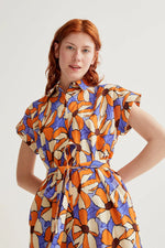 Load image into Gallery viewer, Button Down Midi Dress in Marigold Print
