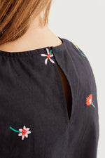 Load image into Gallery viewer, Embroidered Gardener Top in Black
