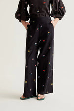 Load image into Gallery viewer, Embroidered Gardener Trouser in Black

