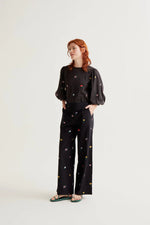 Load image into Gallery viewer, Embroidered Gardener Trouser in Black
