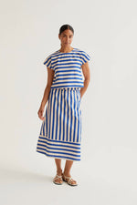 Load image into Gallery viewer, Bamboo Striped Midi Skirt in Blue
