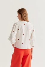 Load image into Gallery viewer, Embroidered Ladybug Blouse in Cream
