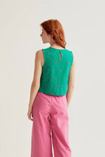 Load image into Gallery viewer, Embroidered Cherry Top in Green
